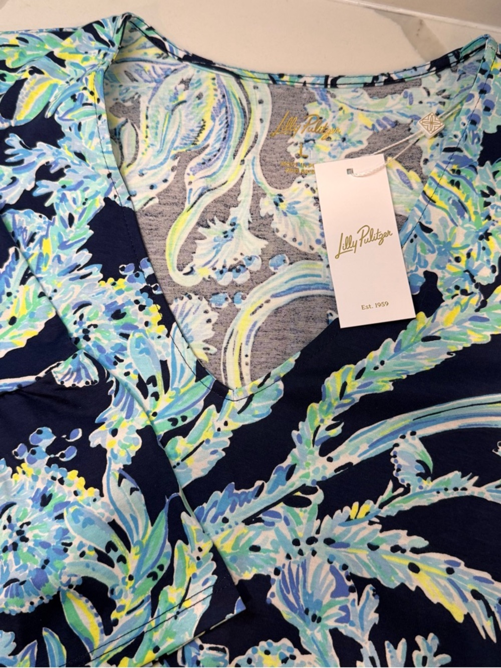 NWT Lilly Pulitzer women's Jannie V-Neck Dress Sz L Multicolored Blues